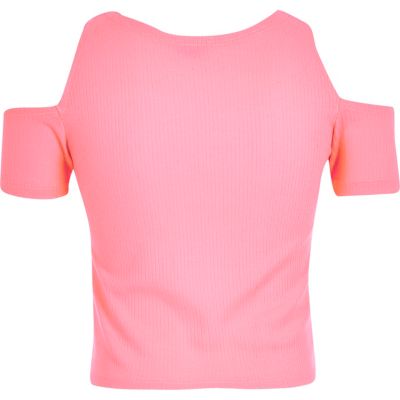Girls pink cold shoulder crop top